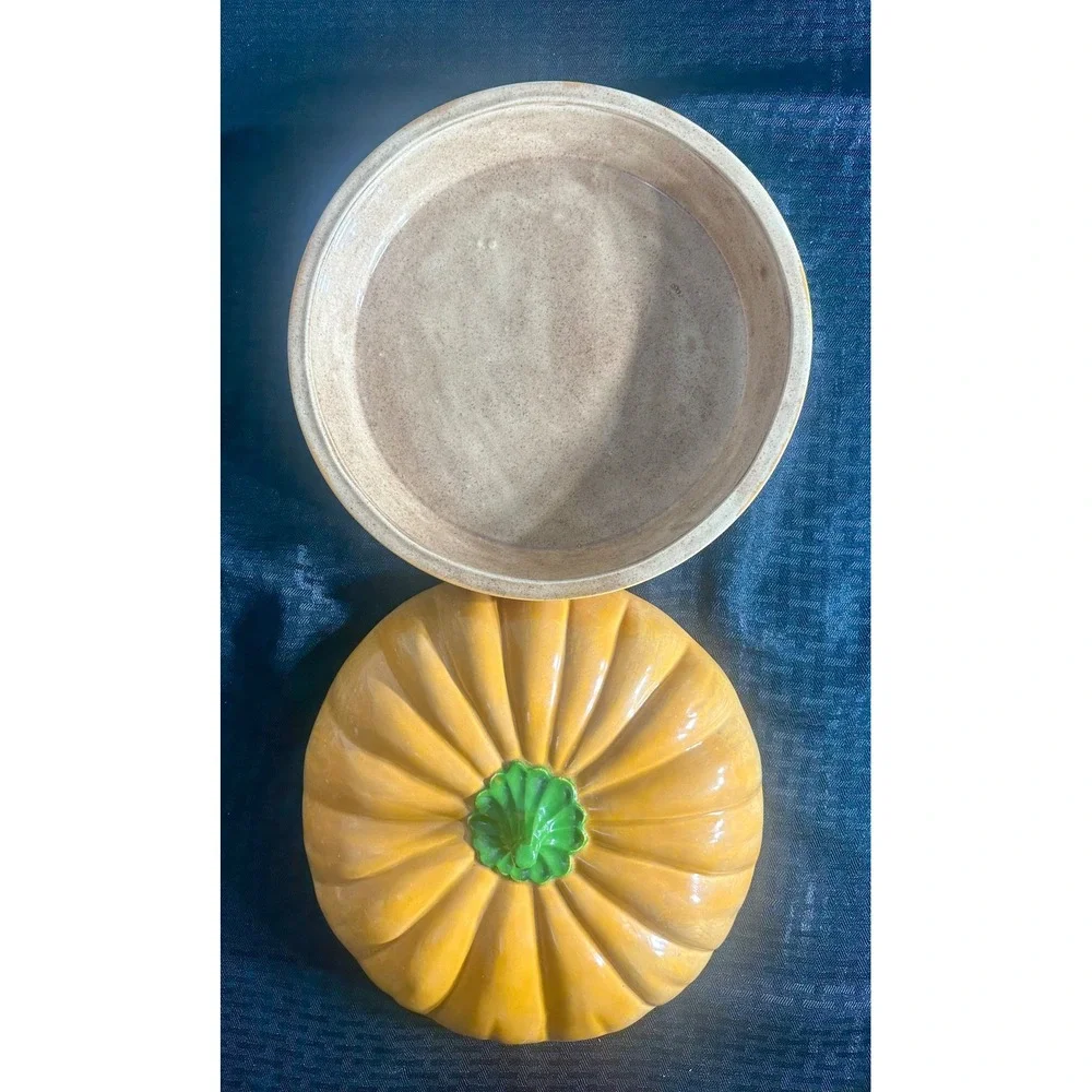 Vintage Ceramic Pumpkin Pie Keeper Dish w Lid Fall Thanksgiving Cottagecore